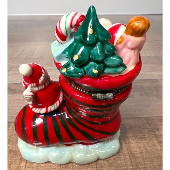 Ceramic Hinged Box Christmas Boot Candle Holder With Snowman & Holiday Decor - Picture 2 of 3